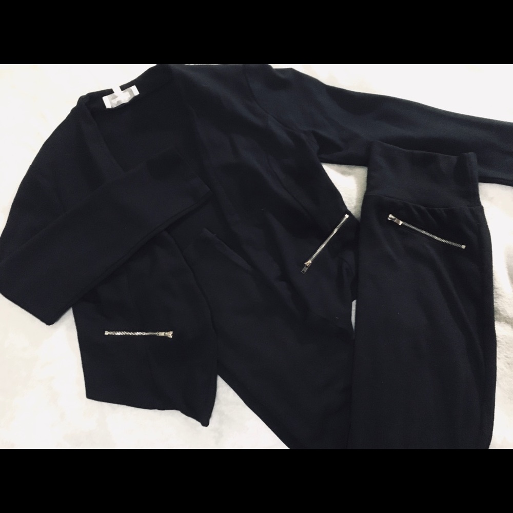 Black Zipper Blazer Set